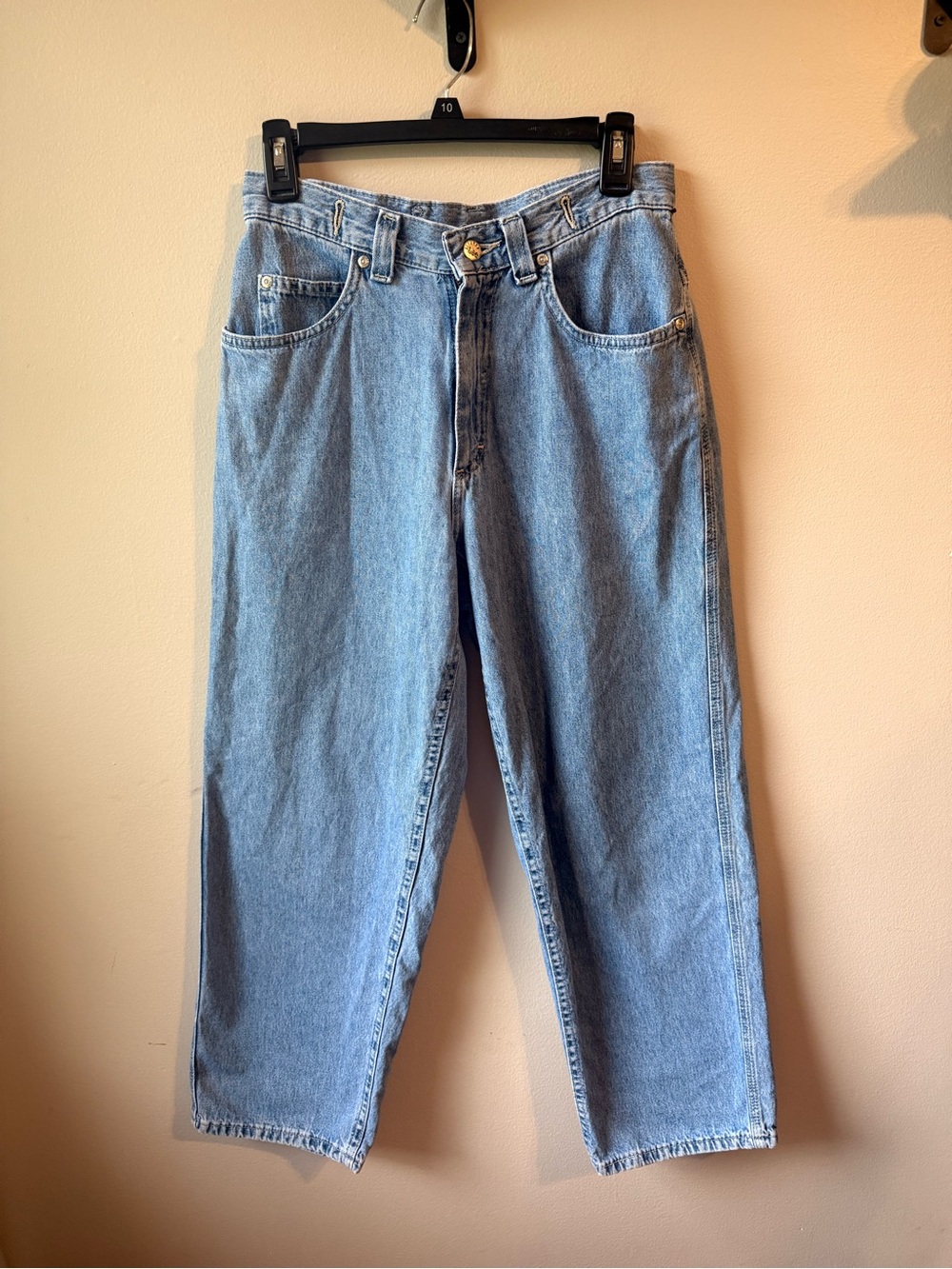 Vintage Y2K Lee Riveted Baggy Jeans Buckle back light wash wide leg